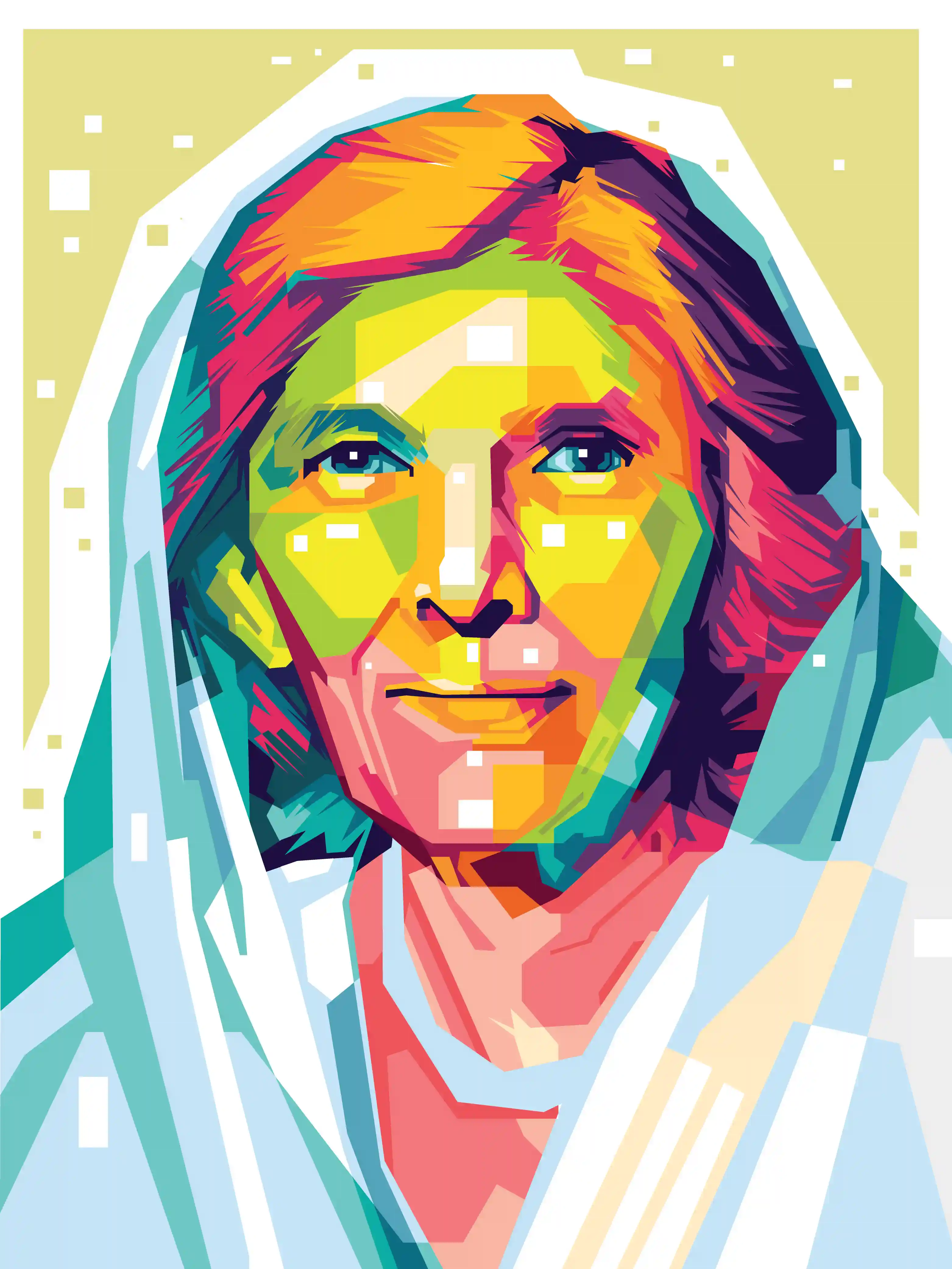 WPAP style portrait of a woman with long hair.
